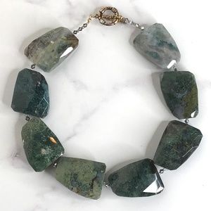 Jose Marie Barrera Moss Green Agate Necklace Bib